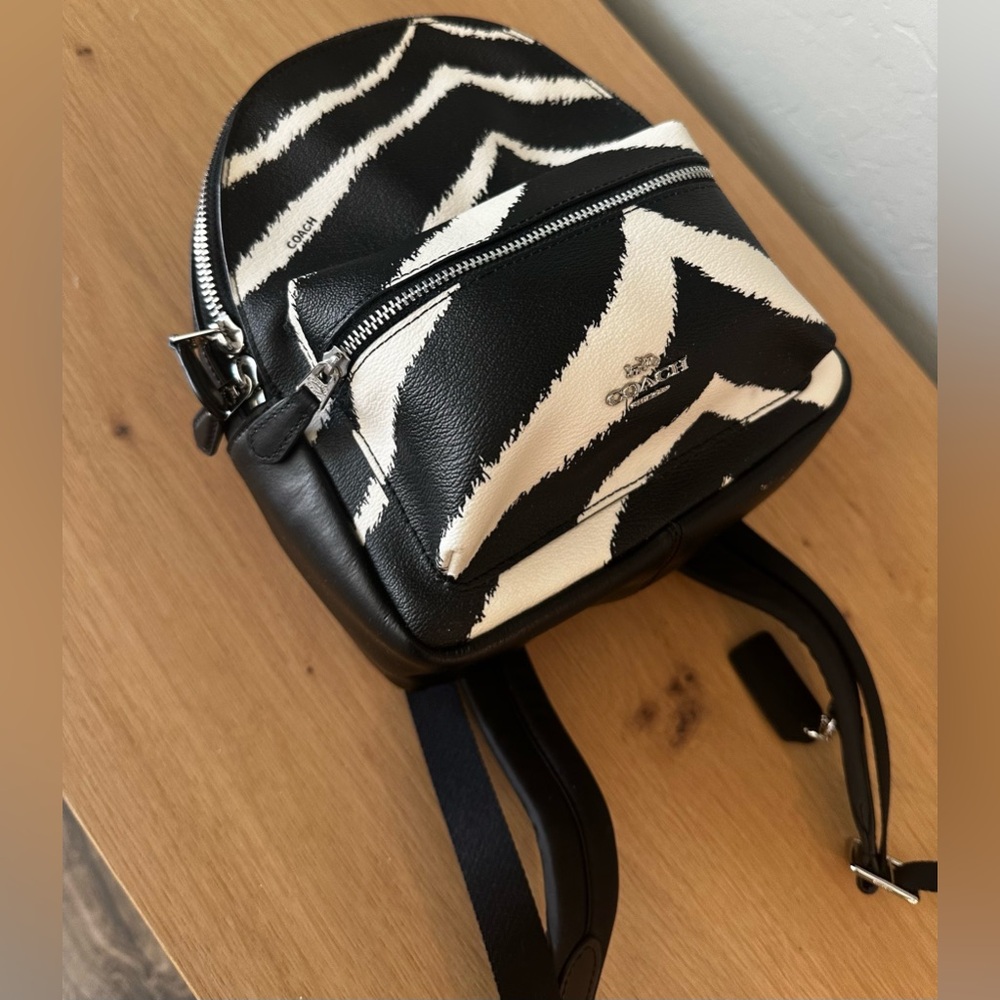 Coach Black and White Zebra Print Backpack - Picture 2 of 5